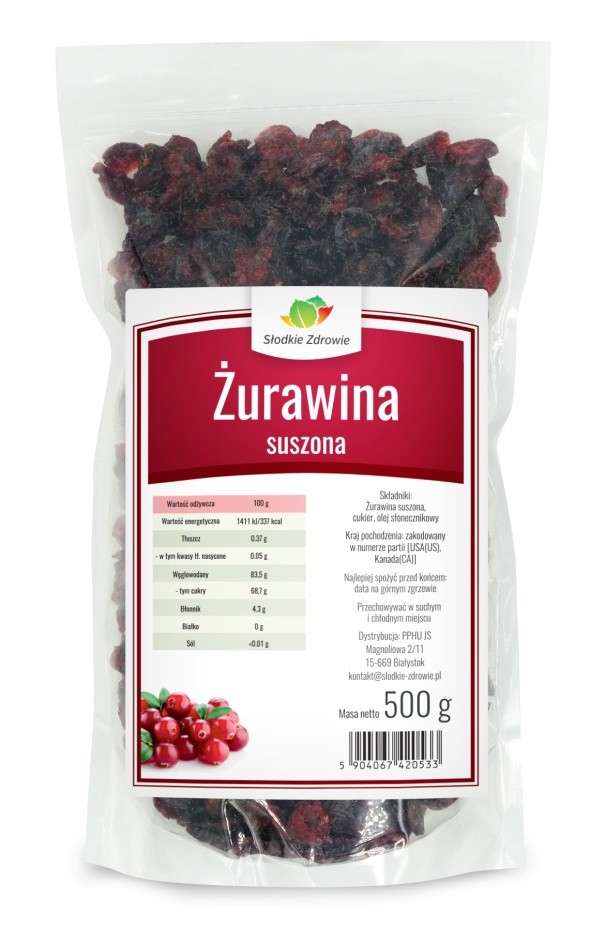 Żurawina suszona - cięta na duże kawałki - 500g